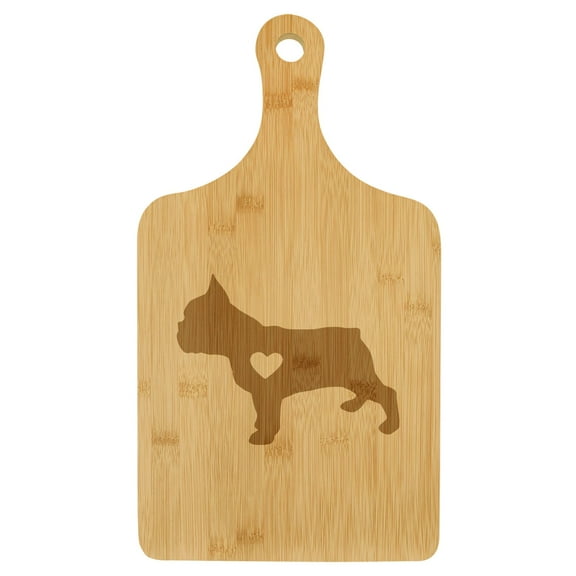 Charcuterie Board With Handle Cheese Board Bamboo Cutting Board Gift Cute French Bulldog With Heart (Standard 15.5 x 9)