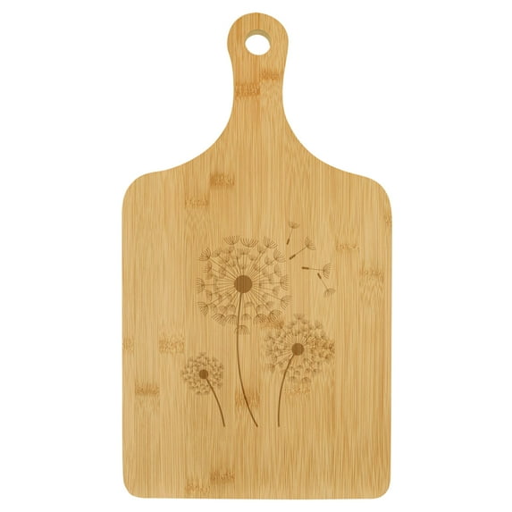 Charcuterie Board With Handle Cheese Board Bamboo Cutting Board Gift Dandelions (Standard 15.5” x 9”)