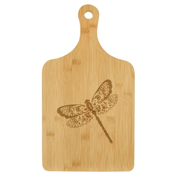 Charcuterie Board With Handle Cheese Board Bamboo Cutting Board Gift Floral Dragonfly (Standard 15.5 x 9)