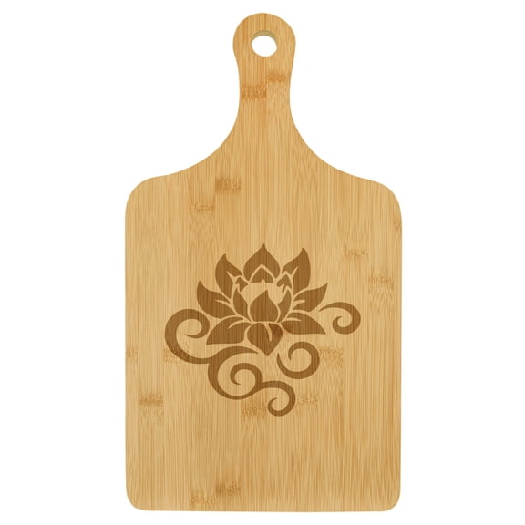 Charcuterie Board With Handle Cheese Board Bamboo Cutting Board Gift Lotus Flower Scroll (Small 13.5 x 7)