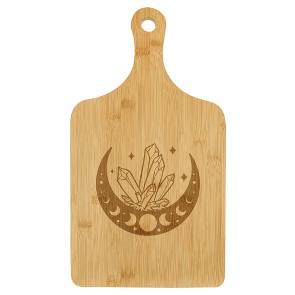 Charcuterie Board With Handle Cheese Board Bamboo Cutting Board Gift Moon and Crystals (Small 13.5 x 7)