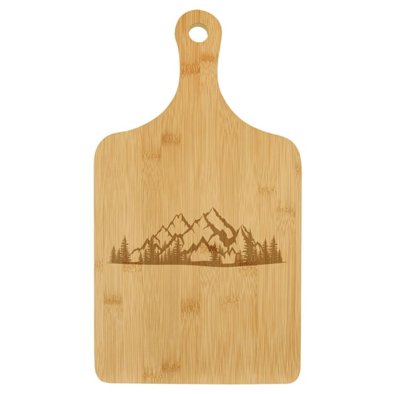 Charcuterie Board With Handle Cheese Board Bamboo Cutting Board Gift Mountain Forest Scene (Small 13.5 x 7)