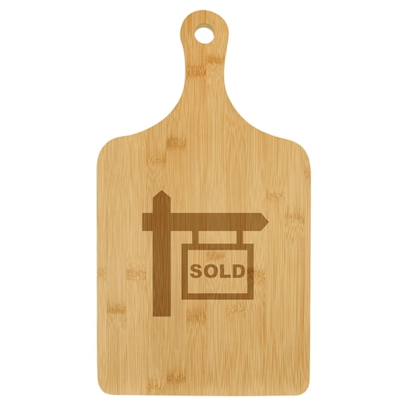 Charcuterie Board With Handle Cheese Board Bamboo Cutting Board Gift Real Estate Agent Broker Realtor Sold (Small 13.5 x 7)