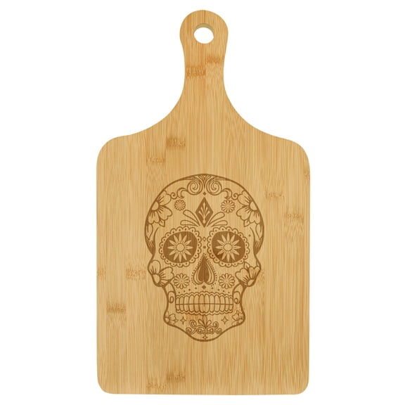 Charcuterie Board With Handle Cheese Board Bamboo Cutting Board Gift Sugar Candy Skull (Standard 15.5 x 9)