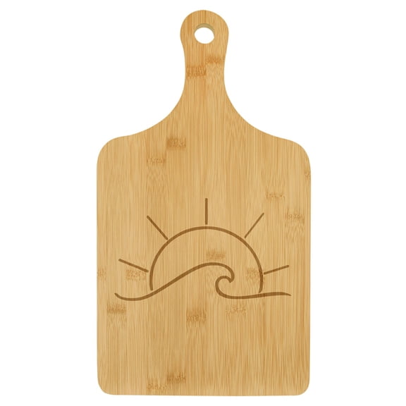 Charcuterie Board With Handle Cheese Board Bamboo Cutting Board Gift Sun and Wave Summer Beach House Lake House (Small 13.5 x 7)