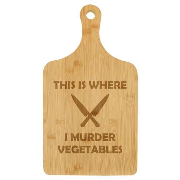 Charcuterie Board With Handle Cheese Board Bamboo Cutting Board Gift This Is Where I Murder Vegetables Funny (Small 13.5 x 7)