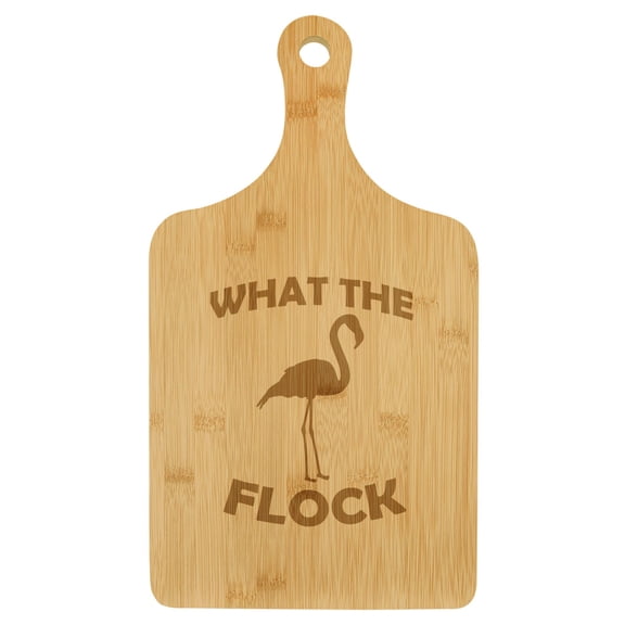 Charcuterie Board With Handle Cheese Board Bamboo Cutting Board Gift What The Flock Funny Flamingo (Standard 15.5 x 9)