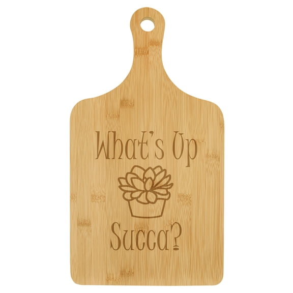Charcuterie Board With Handle Cheese Board Bamboo Cutting Board Gift What's Up Succa Funny Cactus Succulent (Standard 15.5 x 9)