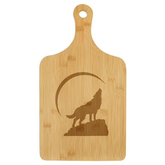 Charcuterie Board With Handle Cheese Board Bamboo Cutting Board Gift Wolf Howling At Moon (Small 13.5 x 7)