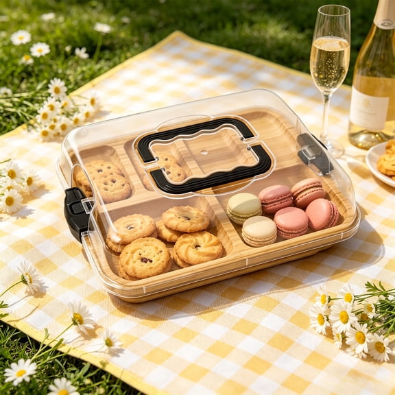 Charcuterie Board With Lid, Travel Portable Cheese Tray, Food Storage Box, Wooden Serving Platter, Kitchen Appetizer Tool