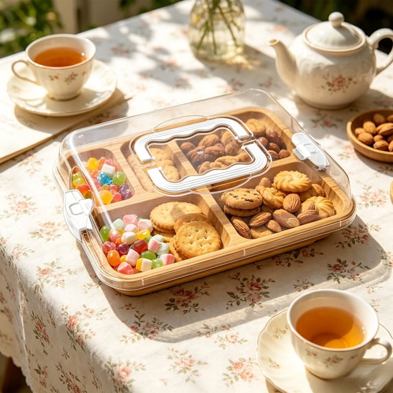 Charcuterie Board with Clear Lid, Portable Wood Cheese Board with Divided Compartments, Travel Serving Tray for Kitchen and Parties