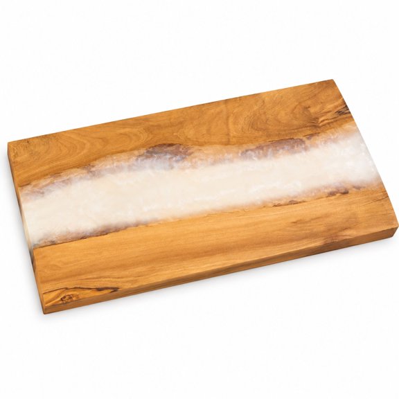 Charcuterie Board with Resin, 18 x 9 x 0.6-inches, White, Olive Wood, Cheese and Cutting Board for Meat, Vegetables, and Fruit