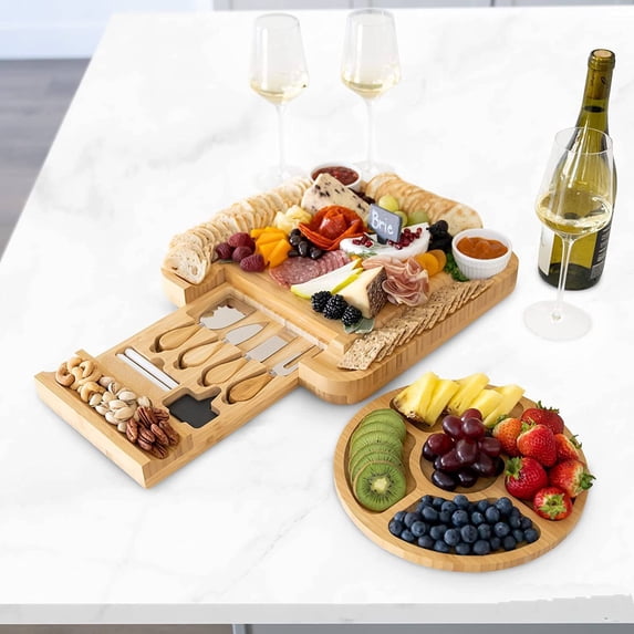 Charcuterie Boards Charcuterie Board Foods Gift Set, Cheese Tray Bamboo Cheese Board Set Serving Tray House Warming Gifts New Home, Wedding Gifts for Couple, Bridal Shower Gift