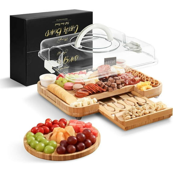 Charcuterie Boards - Cheese Board Set, Charcuterie Board with Lid, Gifts for Women, Cheese Plate for Housewarming, Convenient Lid Design with Handle (1 Drawer White)