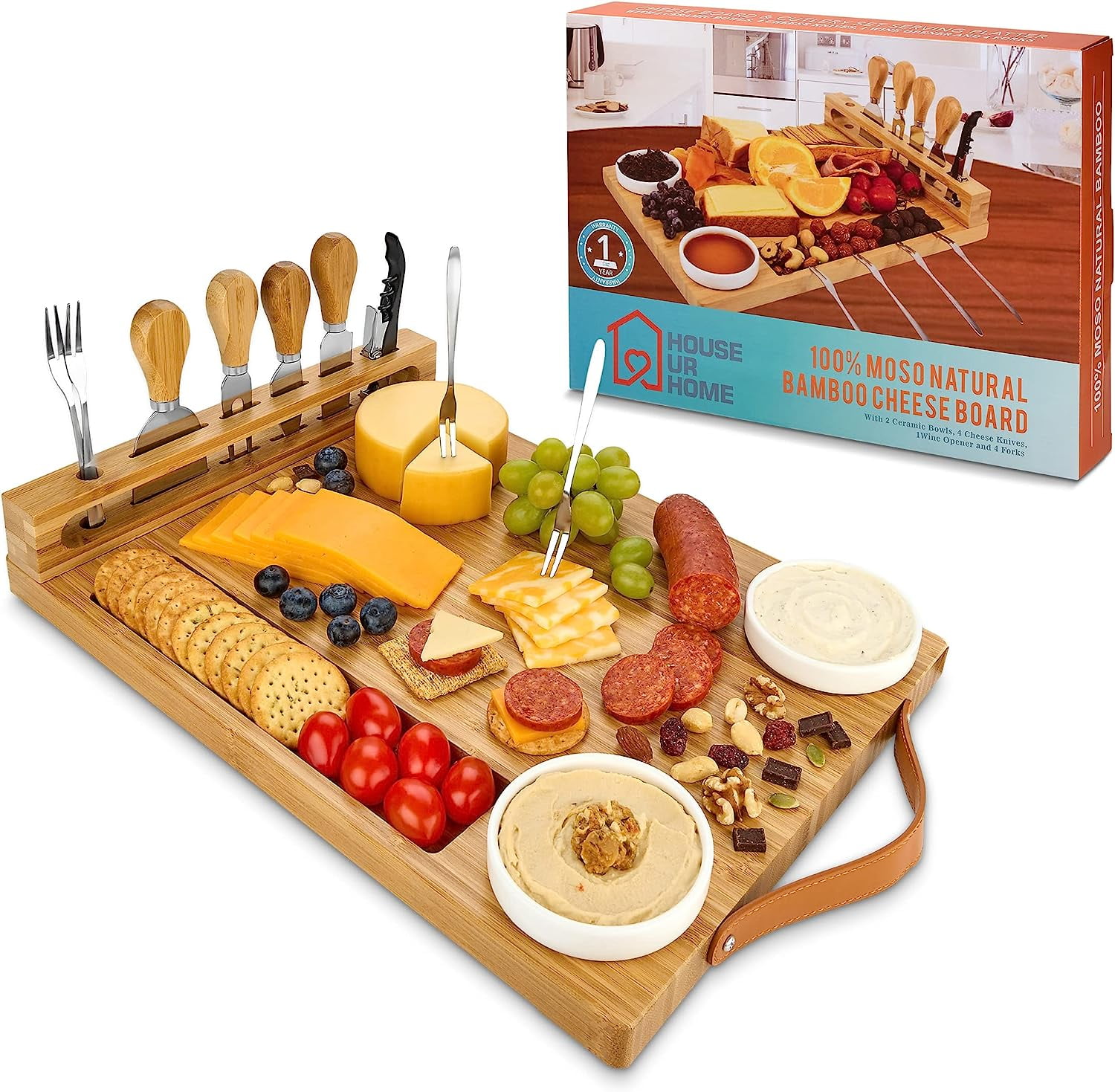 Charcuterie Boards with Handles - Bamboo Cheese Board with