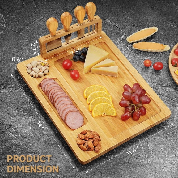 Charcuterie Boards Set Cheese Board - Large Bamboo Cheese Board and Knife Set, Cutting Board Platter Cheeseboard Cheese Plate Tray for Christmas Wedding Housewarming Gifts