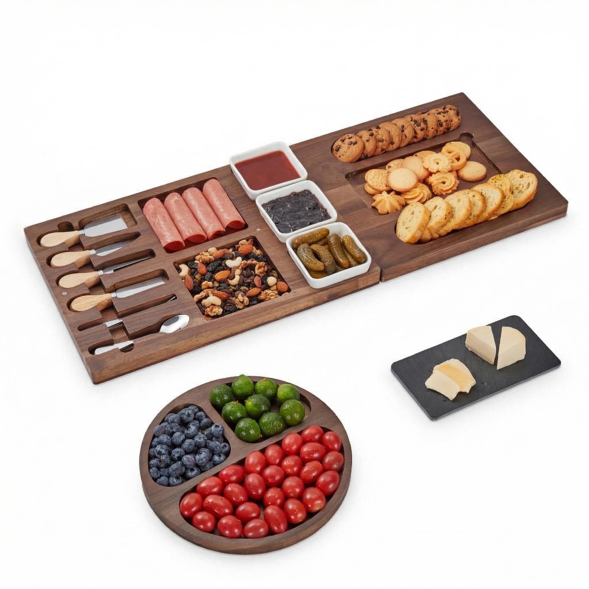 Charcuterie Boards Set Large Acacia Wood Cheese Board with Stainless ...