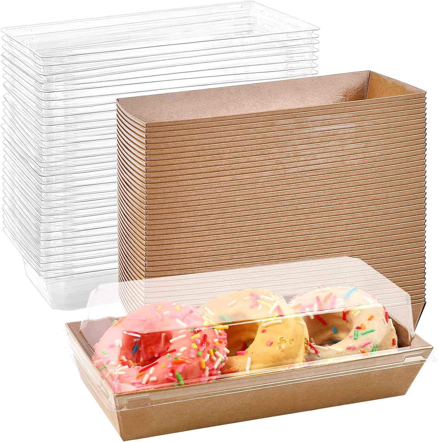 Charcuterie Boxes with Clear Lids, 50 Pack Kraft Bakery Boxes, Cookie
