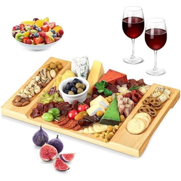 Charcuterie and Cheese Board - Large Bamboo Cheese Board - Serving Tray Platter - House Warming Gifts New Home, Birthday Gifts for Mom Dad Women Men - 15.5"x10"
