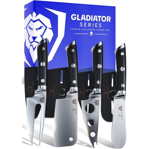 Charcuterie & Cheese Knife Set-4pc-Mini Cleaver, Serrated,Round-Tip,Forked Cheese Knives Set-G10 Handle-Soft & Hard Cheese-Sheath-NSF Certified