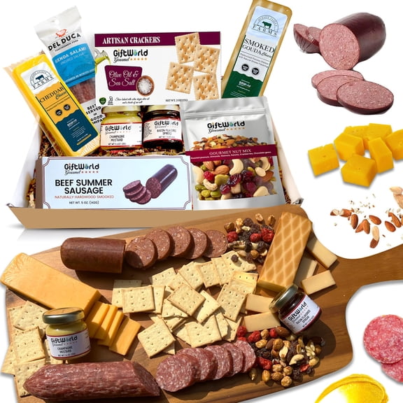 Charcuterie Meat and Cheese Gift Basket, Charcuterie Board Food Items, Food Gifts for Men, Meat Sampler For Men, Tailgating, Business, Congratulations, Care Packages, Thanksgiving and Christmas Gifts