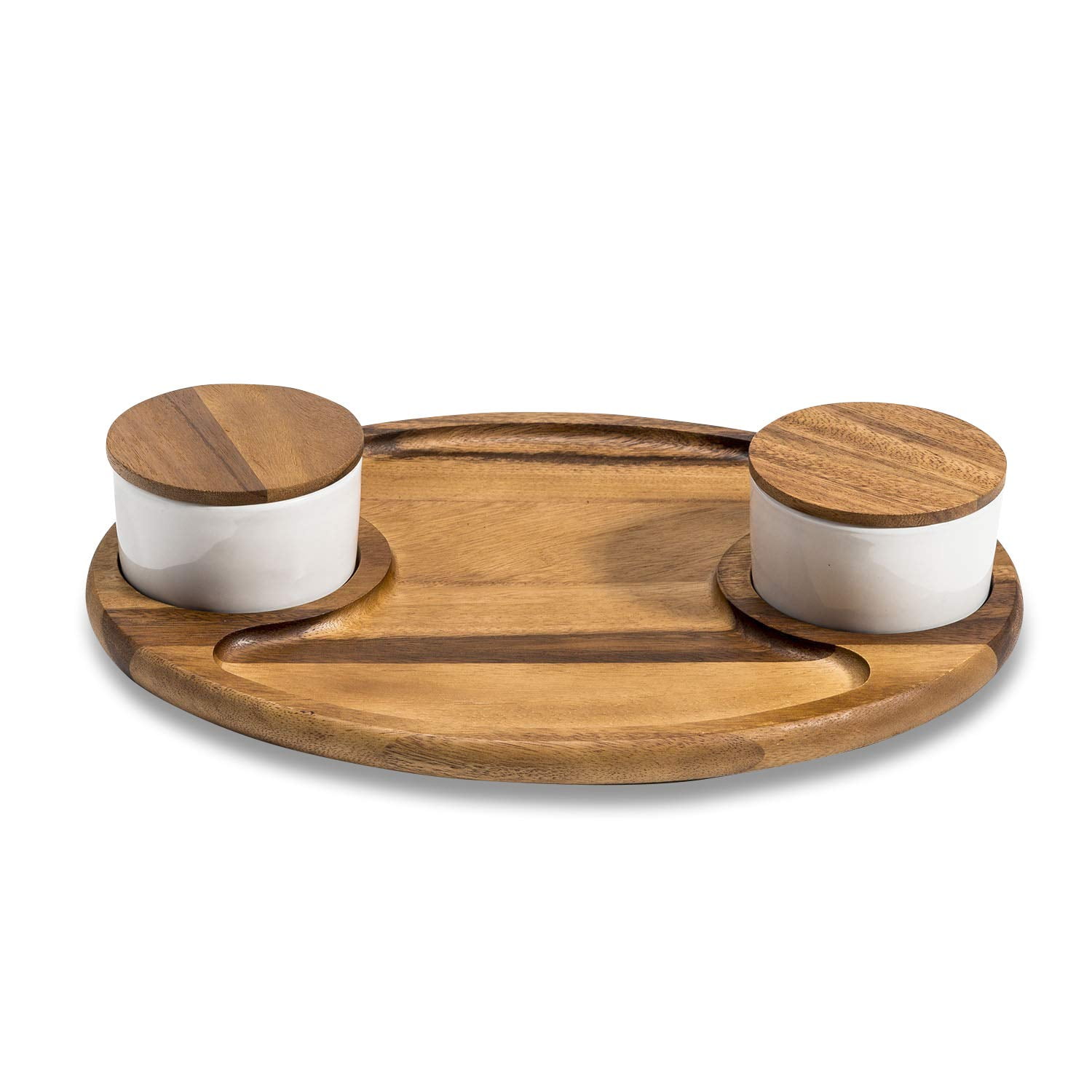 Acacia Wood Charcuterie Tray with Ceramic Bowls and Lids