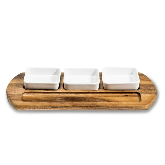 Charcuterie/Serving Tray w/ 3 square ceramic bowls