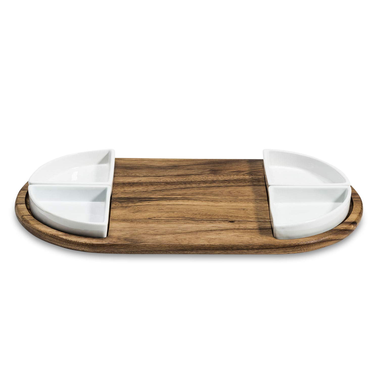 Acacia Wood Charcuterie Serving Tray with White Ceramic Bowls