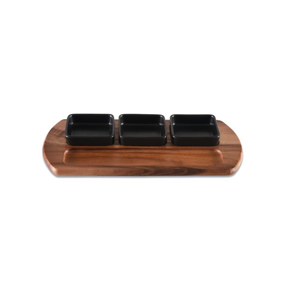 Kalmar Home Charcuterie/ Serving Tray w/ 3 black square ceramic bowls