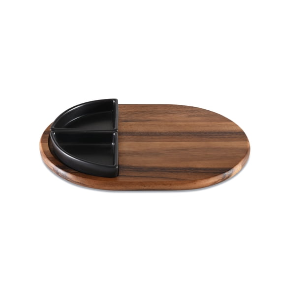 Kalmar Home LLC Charcuterie/ Serving Tray w/ 2 black triangular ceramic bowls