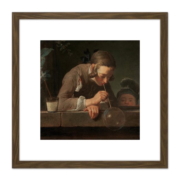 Chardin Soap Bubbles Painting 8X8 Inch Square Wooden Framed Wall Art Print Picture with Mount