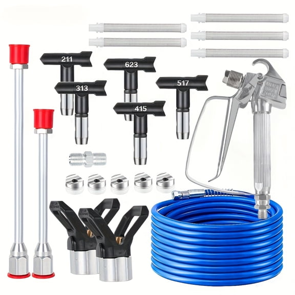 Charefin 18pcs Airless Spray Gun Kit, 3600PSI with 25FT Hose, 5 Spray Tips, Extension Rods & Filters (Sprayer NOT Included)
