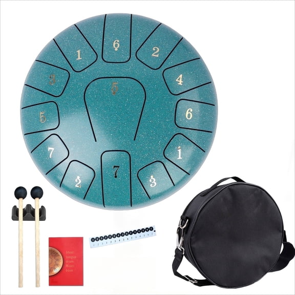 Charefin 8 Inch 13 Note Steel Tongue Drum Hand Pan Rain Drum With Carry Bag Mallets Music Book Portable Musical Instrument For Camping Garden Parties