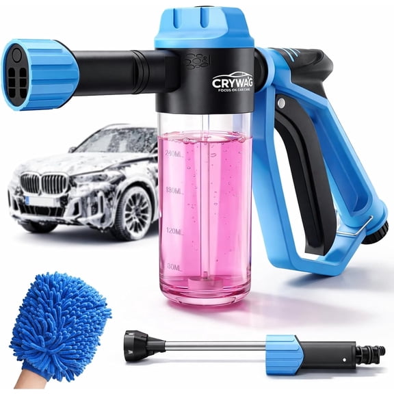 Charefin Car Wash Foam Cannon Sprayer Kit for Garden Hose, with Wash Mitt and Nozzle, 3 Spray Modes, Blue