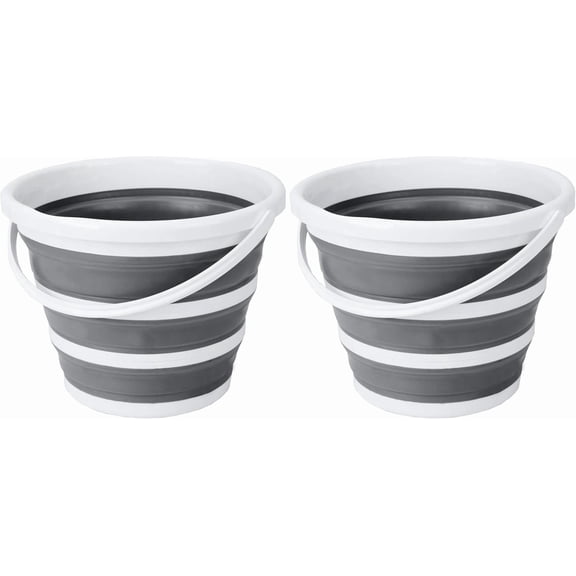 Charefin Collapsible Bucket with Handle, 2.6 Gallon, Gray White, 2 Pcs