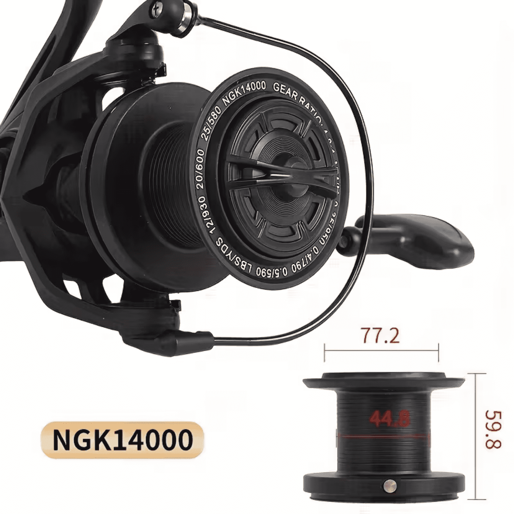 Charefin Large Deep Sea Fishing Reel 14000 Series Spinning Reel Durable Metal Construction High Line Capacity Saltwater Fishing Reel For Big Game Ocean Fishing