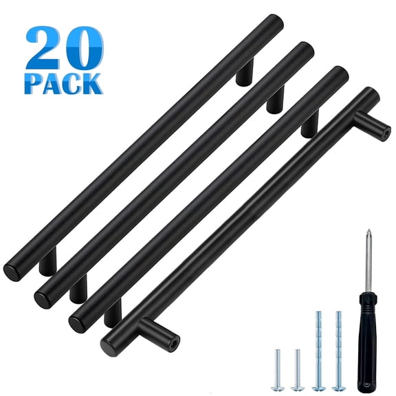 Charefin Ravinte 20 pack 10 inch Black Cabinet Pulls Kitchen Drawer Handles 6-1/4 inch Hole Center Matte Black Cabinet Hardware Stainless Steel