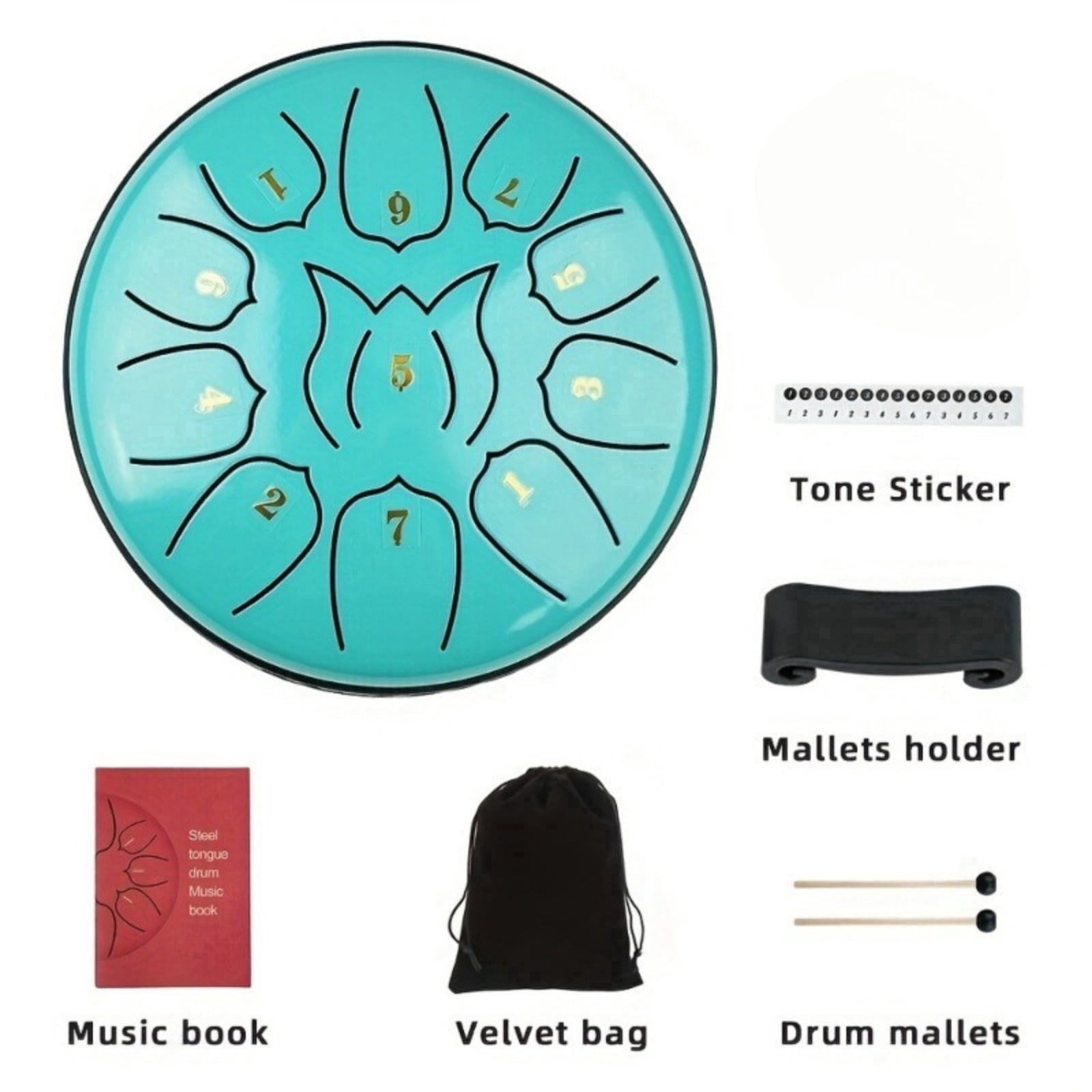 Charefin Steel Tongue Drum 6in 11-Note D Major Ethereal Outdoor Rain Drum Healing Percussion Instrument with Storage Bag, Drumsticks, Music Book, Closing Ceremony Meditation Yoga Gift
