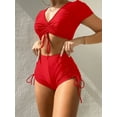 thumbnail image 1 of Charella 2-in-1 Swimsuits for Women 2-Piece Bathing Suits with Boyshorts Short Sleeve V-neck Crop Tops and Boyshorts with Side Straps Red,XL, 1 of 5
