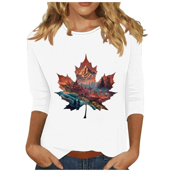 Charella 3/4 Length Sleeve Shirts for Women Cute Flower Graphic Tee Casual Loose Fit Crew Neck Tops (L, White 3)