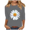 thumbnail image 1 of Charella 3/4 Length Sleeve Shirts for Women Cute Flower Graphic Tee Casual Loose Fit Crew Neck Tops (M, Gray 2), 1 of 4