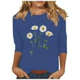 thumbnail image 1 of Charella 3/4 Length Sleeve Shirts for Women Cute Flower Graphic Tee Casual Loose Fit Crew Neck Tops (S, Blue), 1 of 4