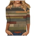 thumbnail image 1 of Charella 3/4 Length Sleeve Shirts for Women Striped Printed Crew Neck Tee Casual Loose Fit Color Block Tops (S, Multicolor 8), 1 of 5
