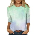 thumbnail image 1 of Charella 3/4 Length Sleeve Womens Tops Trendy Tie Dye Crew Neck T Shirts Loose Fit Dressy Casual Basic Tee (XL, Green 1), 1 of 5