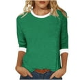 thumbnail image 1 of Charella 3/4 Sleeve Tops for Women Color Block Crew Neck Tunic T-Shirts Basic Tees Loose Fit Blouses (2XL, Green), 1 of 5