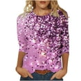 thumbnail image 1 of Charella 3/4 Sleeve Tops for Women Crewneck T-shirts Bling Bling Printed Casual Blouse 2025 Spring Summer Tops,Multicolor,2XL, 1 of 5