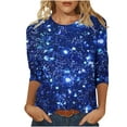 thumbnail image 1 of Charella 3/4 Sleeve Tops for Women Crewneck T-shirts Bling Bling Printed Casual Blouse 2025 Spring Summer Tops,Multicolor,XL, 1 of 5