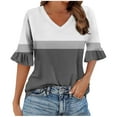 thumbnail image 1 of Charella 3/4 Sleeve Tops for Women Fashion Color Block V Nack Ruffle Sleeve Shirts Business Casual Blouses (S, Black), 1 of 5