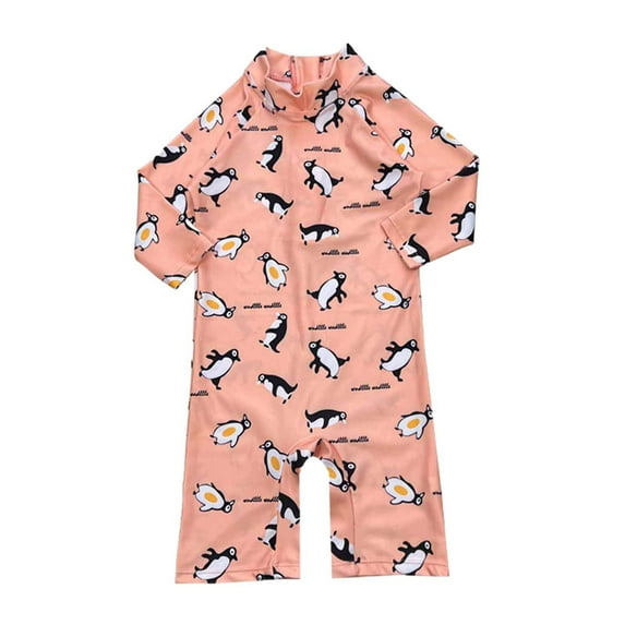 Charella Baby Boys Girls One Piece Swimsuit Swimwear Zipper Cute Printed Long-sleeved Surfing Bathing Suit Pink 06,2-3 Years