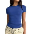 thumbnail image 1 of Charella Basic Tees for Women Casual Crewneck Short Sleeve T-shirt Solid Color Going Out Tops Crop Tops Blue,16, 1 of 5